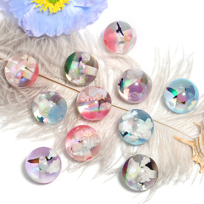 FS2403-20MM Shiny Glowing Cloud Resin Beads With Bird Inside Fit For Beadable Pens