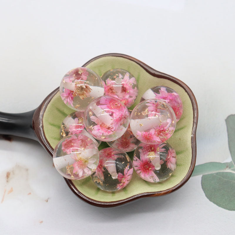 FS0602- 16mm Gold Foil Dried Flower Resin Beads (Not Uv Plated)