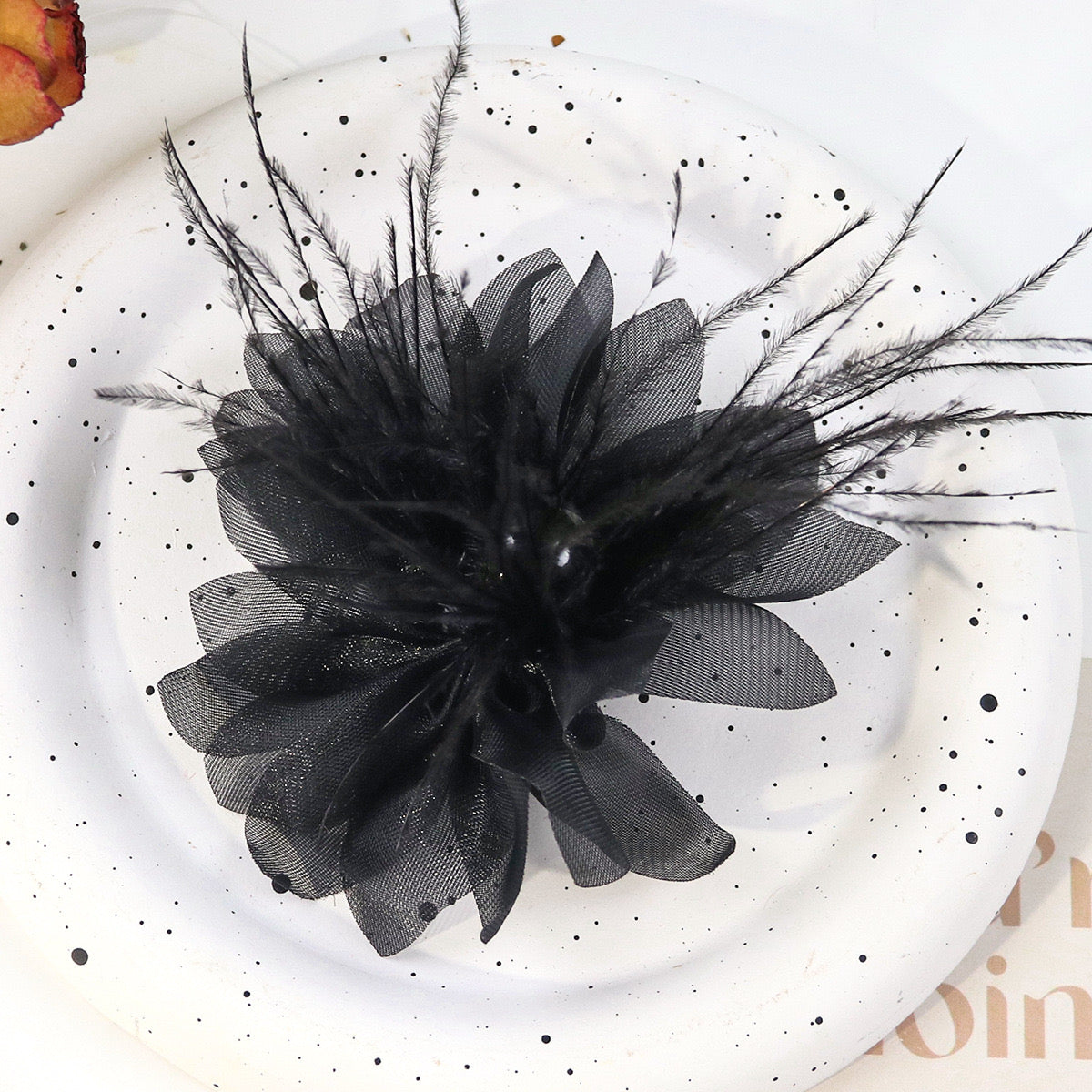FS3036- 7¡Á5cm Farbic Flower With Feather For Making Fancy Beads