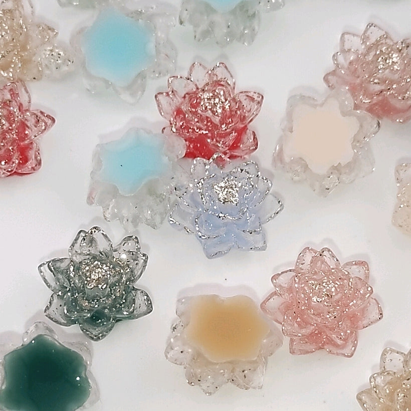 FS1047- 10MM Mixed Color Clear Glitter Lotus Resin Accessories