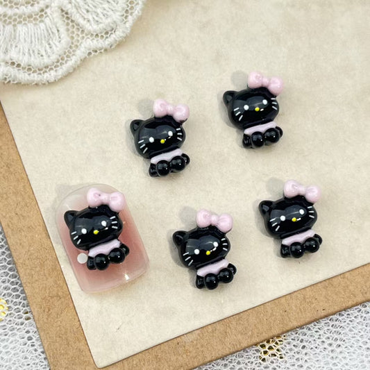 FS4103- 12mm Hk Set Down Charms Sitting Pink And Black Kitty Patches