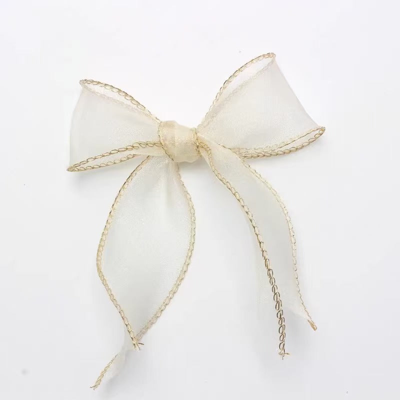 FS3641- 6cm Ribbon Transparent Tulle Gold-Edge Woven Ribbon