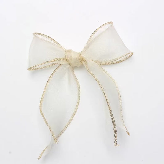 FS3641- 6cm Ribbon Transparent Tulle Gold-Edge Woven Ribbon