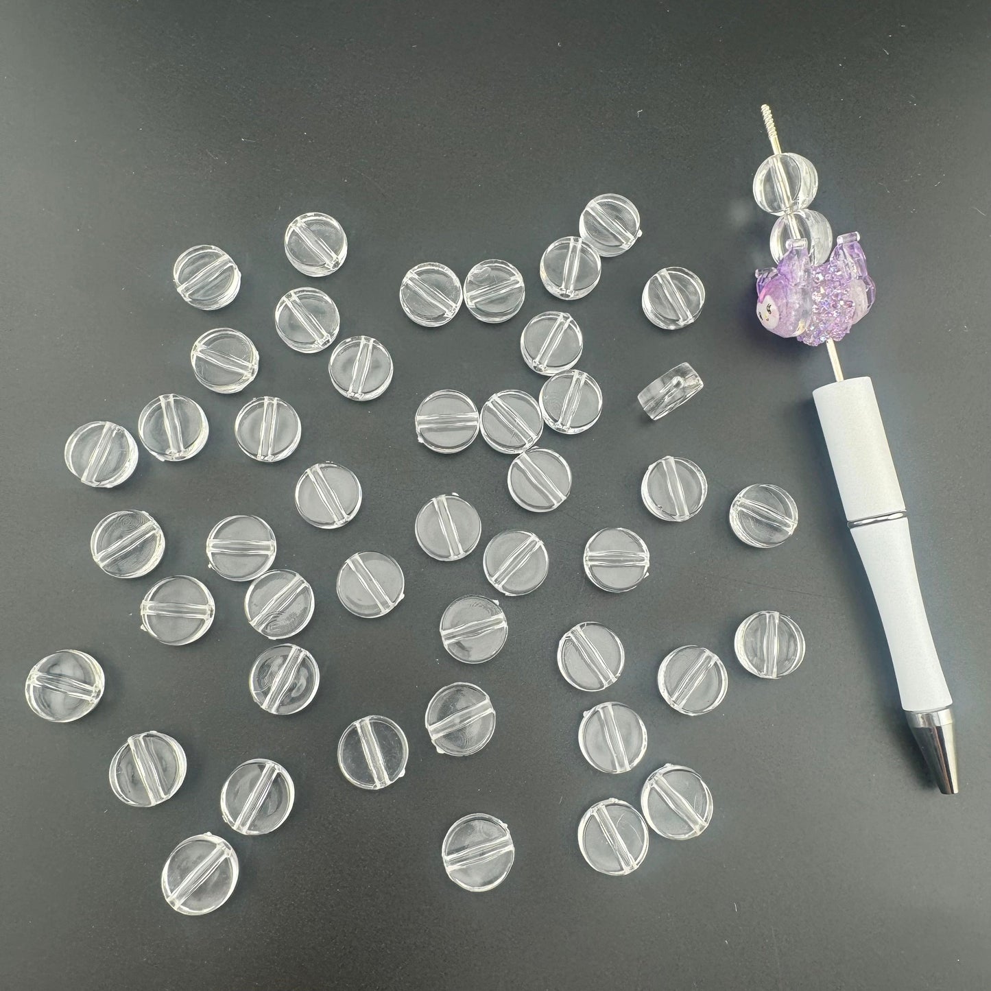 FS0659- 13Mm Clear Round Plate Based Beads - 6Mm Thick, Fit For Pen