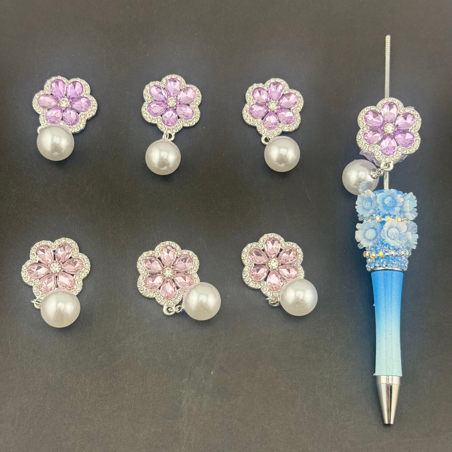 FS1516- 23*45mm Flower Alloy Patch With Pearl Charms For Making Fancy Beads