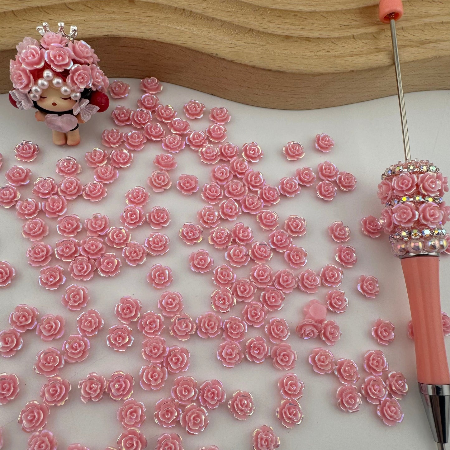 FS1517- 8MM Peach Color Rose Nail Charms For Making Fancy Pen Or Fancy Beads