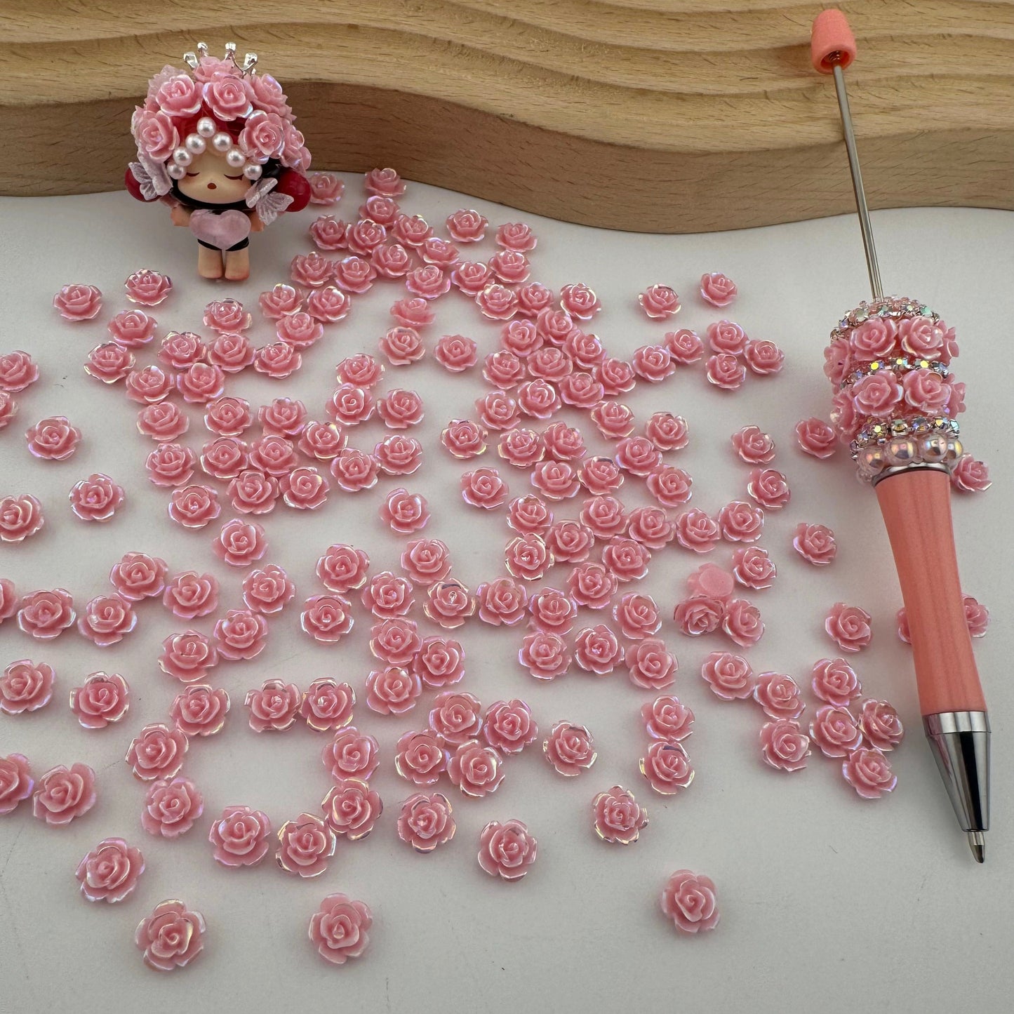 FS1517- 8MM Peach Color Rose Nail Charms For Making Fancy Pen Or Fancy Beads