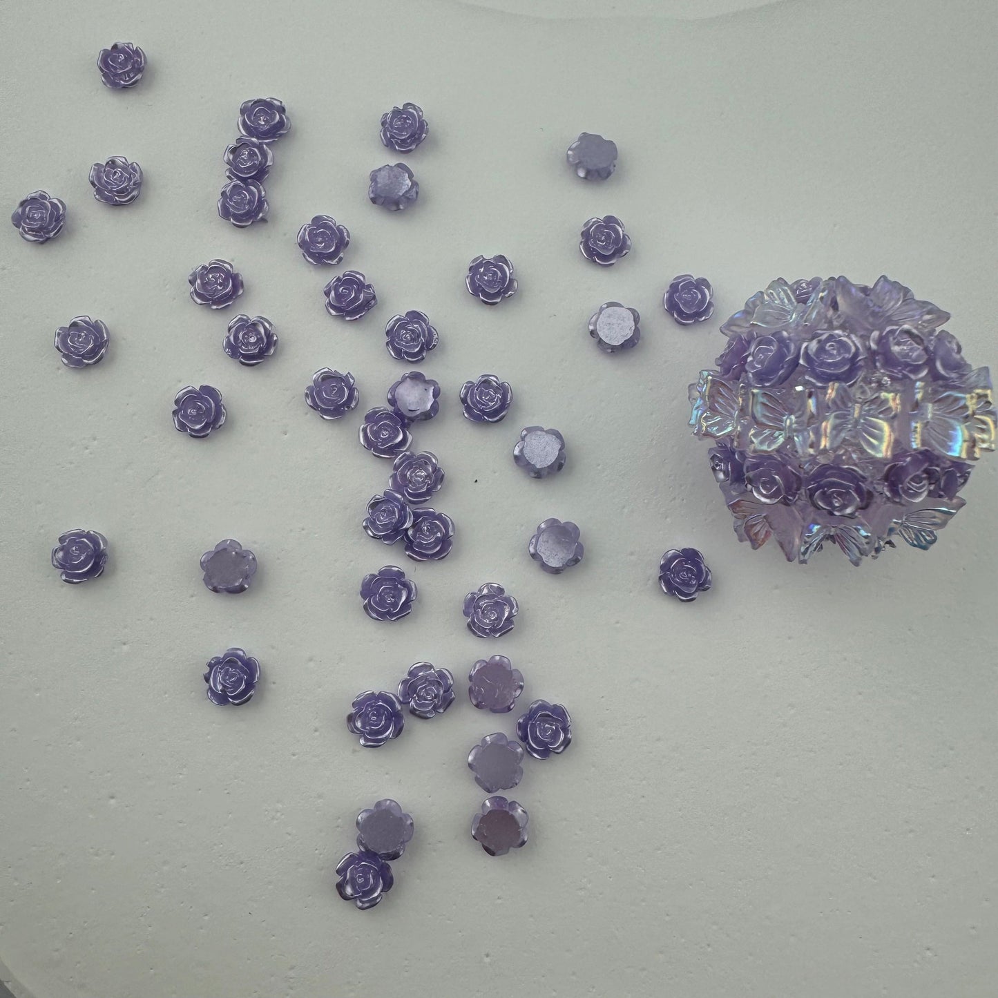 FS1059- 6MM Mixed Color Pearl Looking Resin Rose Flower Nail Charms For making Fancy Pen Or Fancy Bead