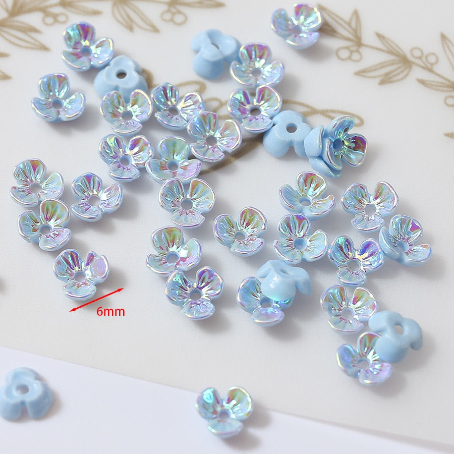 FS1353- 6mm UV Shell Looking Three-petal Flower Resin Nail Charms For Making Fancy Bead Or Fancy Pen