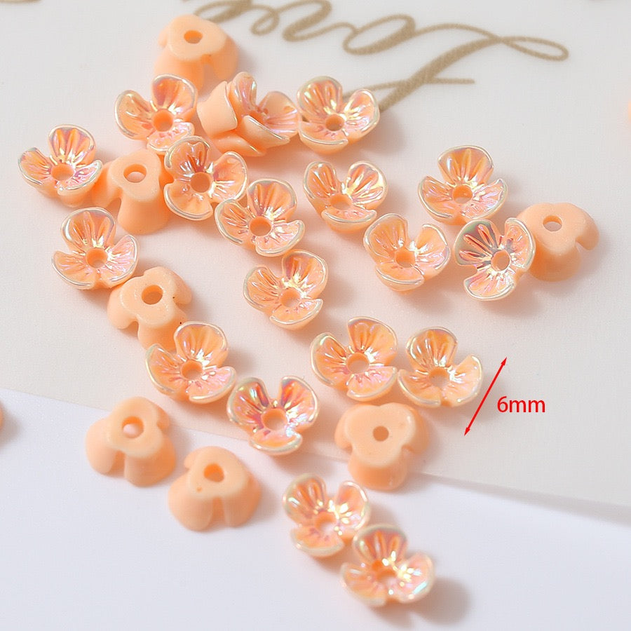 FS1353- 6mm UV Shell Looking Three-petal Flower Resin Nail Charms For Making Fancy Bead Or Fancy Pen