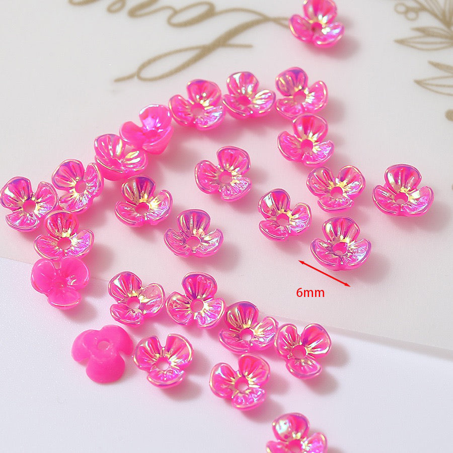 FS1353- 6mm UV Shell Looking Three-petal Flower Resin Nail Charms For Making Fancy Bead Or Fancy Pen