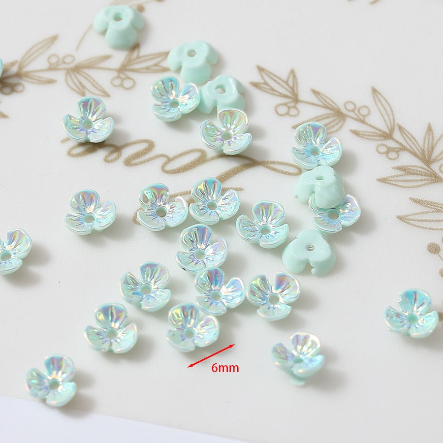 FS1353- 6mm UV Shell Looking Three-petal Flower Resin Nail Charms For Making Fancy Bead Or Fancy Pen