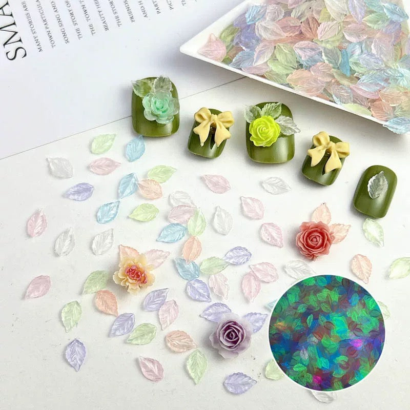FS1358-Mixed Color Clear Glowing Leaves Resin Nail Charms For Making Fancy Bead Or Fancy Pen