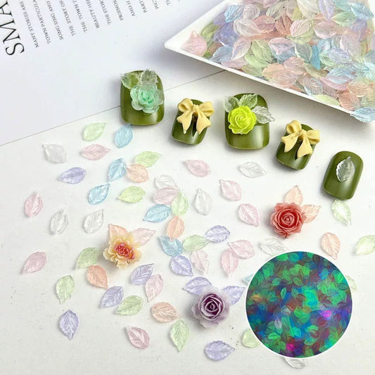 FS1358-Mixed Color Clear Glowing Leaves Resin Nail Charms For Making Fancy Bead Or Fancy Pen