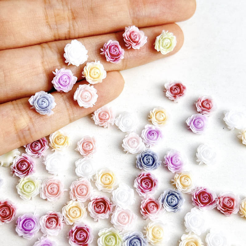 FS1060- 8MM Mixed Color Glowing Rose Resin Flower Nail Charms For Making Fancy Bead