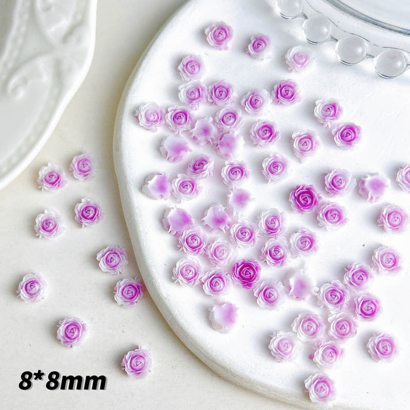 FS1060- 8MM Mixed Color Glowing Rose Resin Flower Nail Charms For Making Fancy Bead