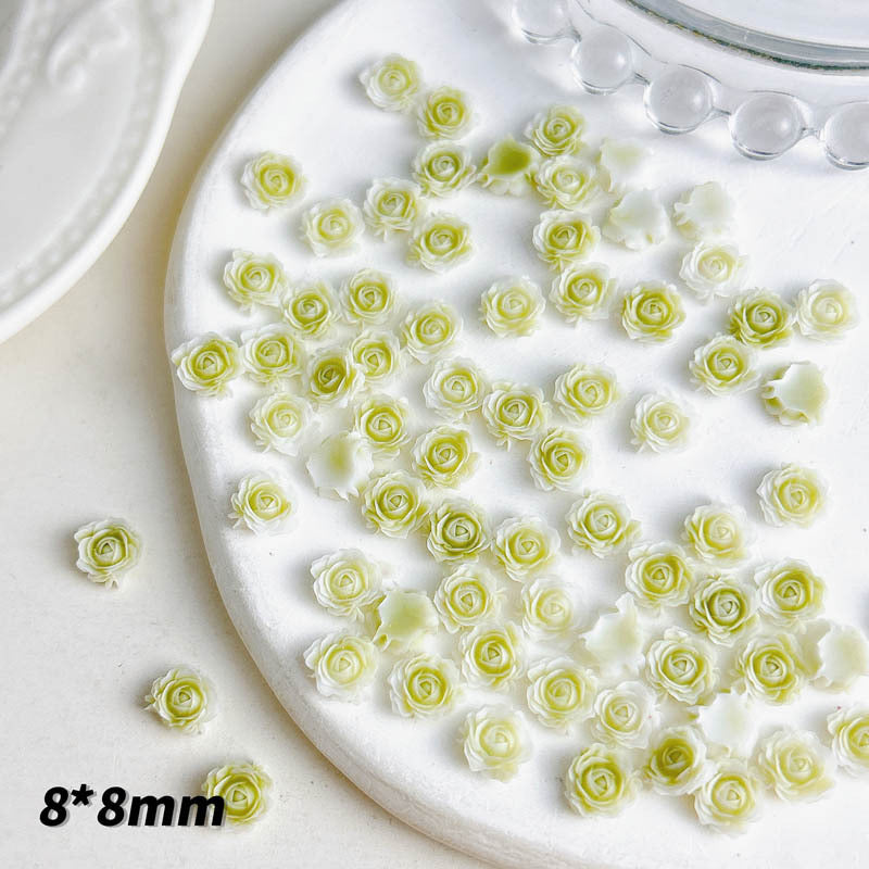 FS1060- 8MM Mixed Color Glowing Rose Resin Flower Nail Charms For Making Fancy Bead