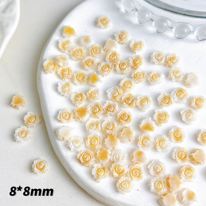 FS1060- 8MM Mixed Color Glowing Rose Resin Flower Nail Charms For Making Fancy Bead
