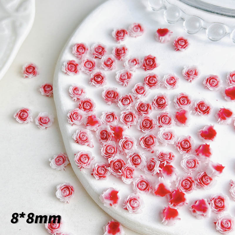 FS1060- 8MM Mixed Color Glowing Rose Resin Flower Nail Charms For Making Fancy Bead