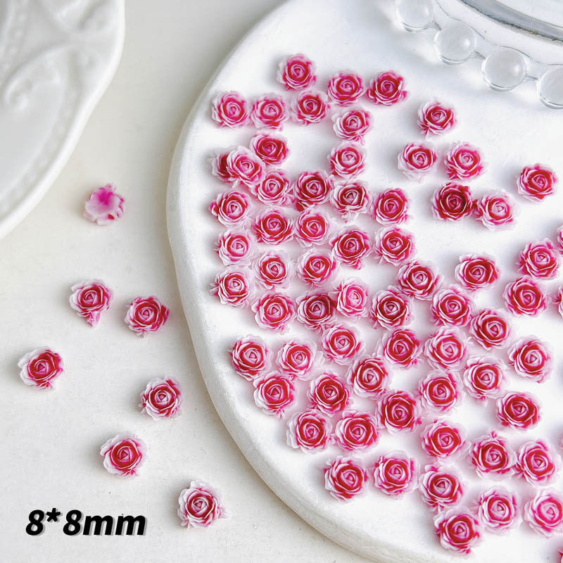 FS1060- 8MM Mixed Color Glowing Rose Resin Flower Nail Charms For Making Fancy Bead