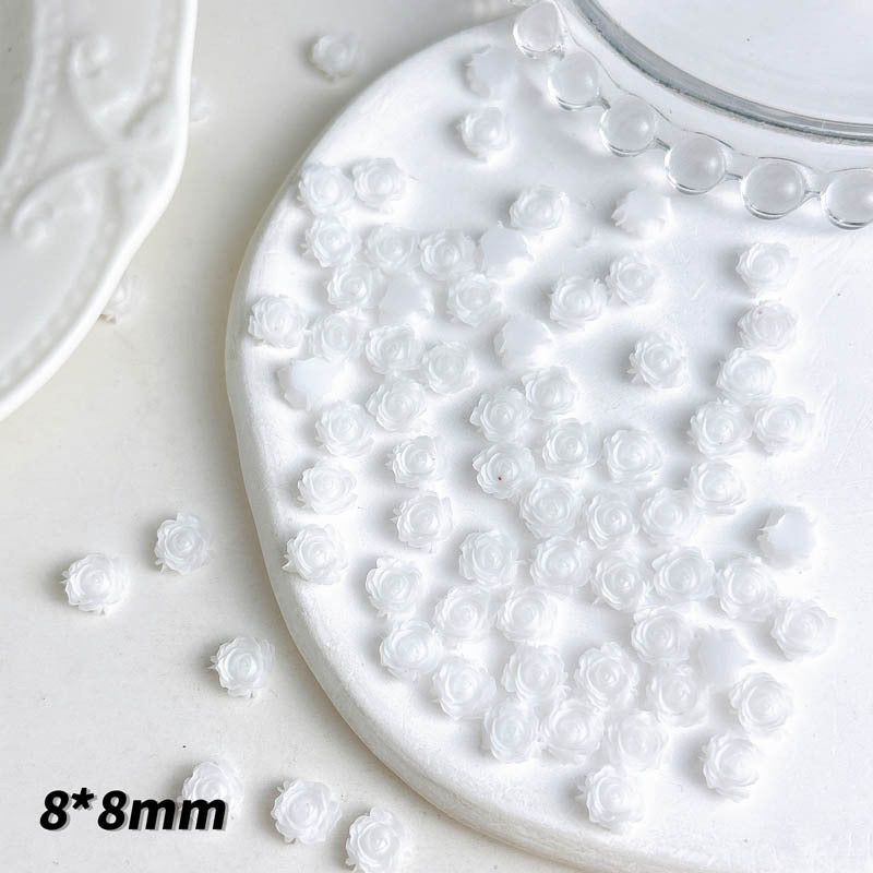 FS1060- 8MM Mixed Color Glowing Rose Resin Flower Nail Charms For Making Fancy Bead