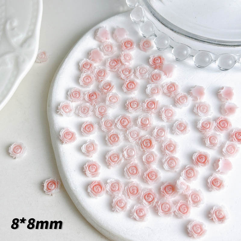 FS1060- 8MM Mixed Color Glowing Rose Resin Flower Nail Charms For Making Fancy Bead