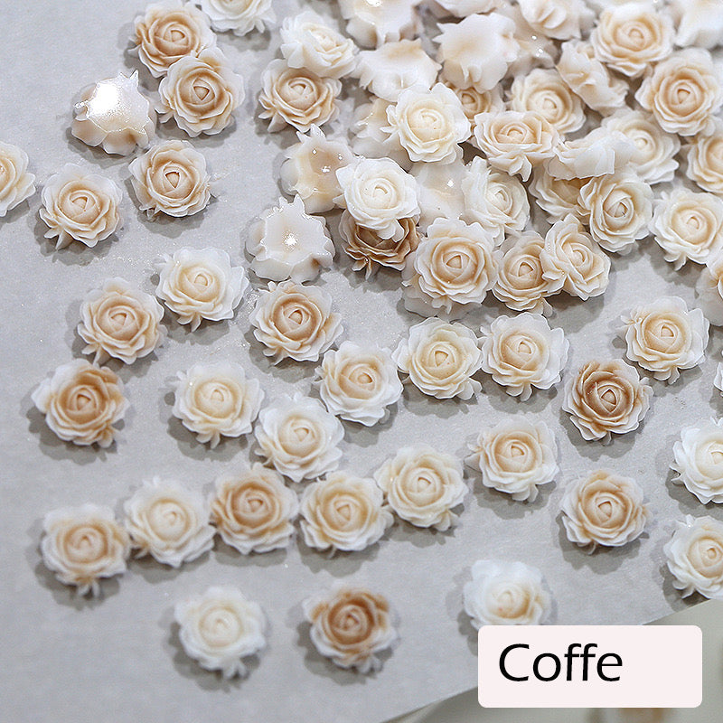 FS1060- 8MM Mixed Color Glowing Rose Resin Flower Nail Charms For Making Fancy Bead
