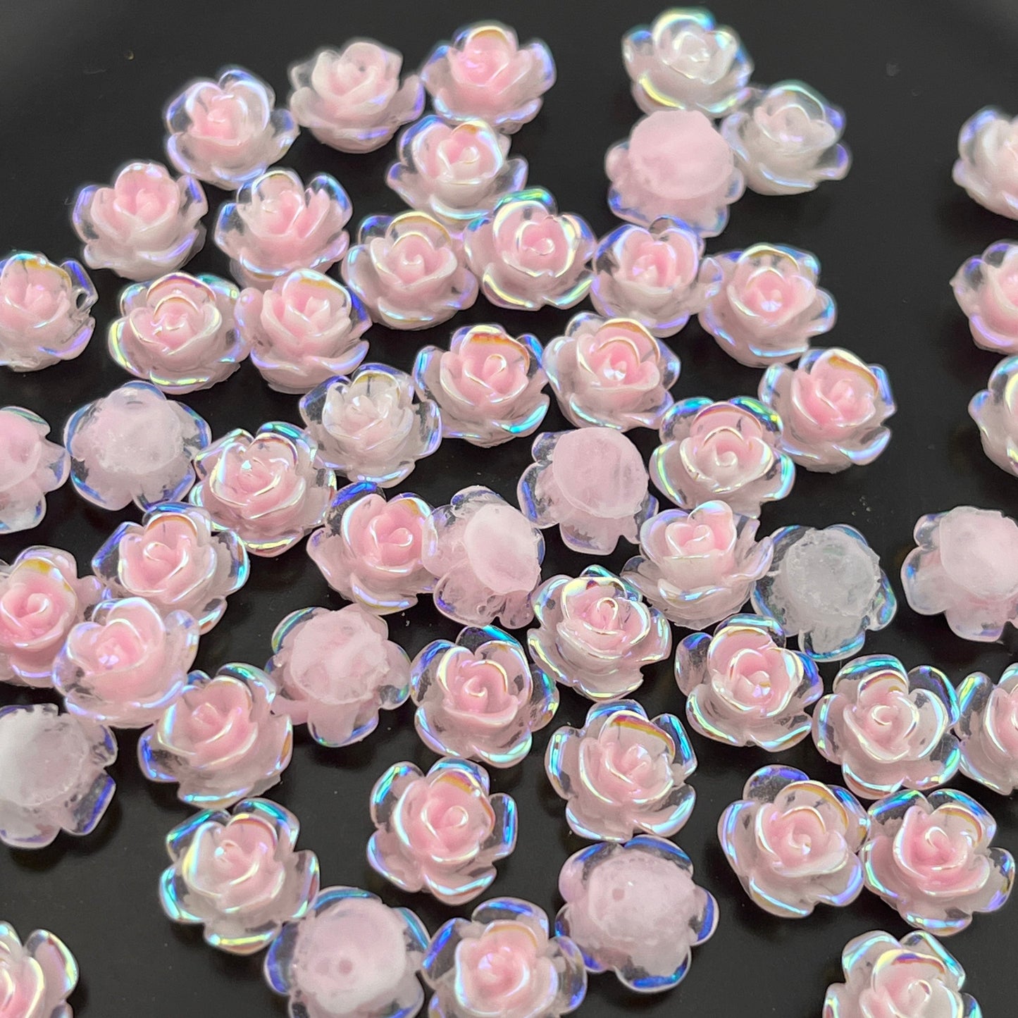 FS0914-8MM UV Glowing Rose Flower Nail Resin Charms For Making Fancy Pen Or Fancy Beads