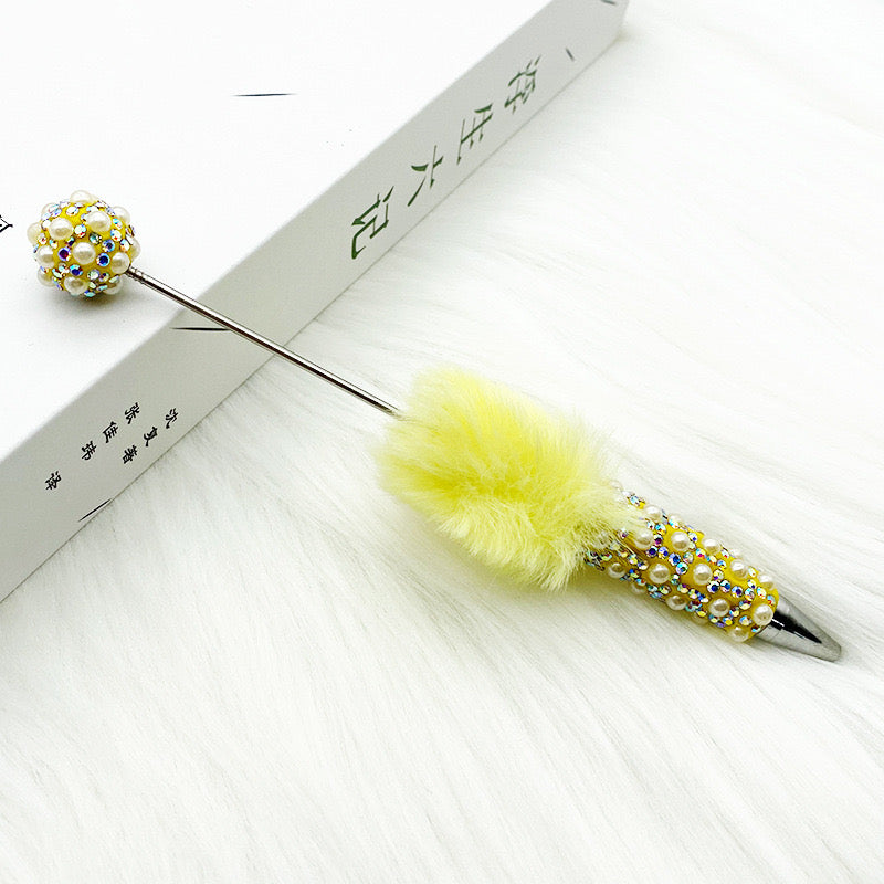 FS1507-Pearl Sparkling Beadable Pen With Flufy