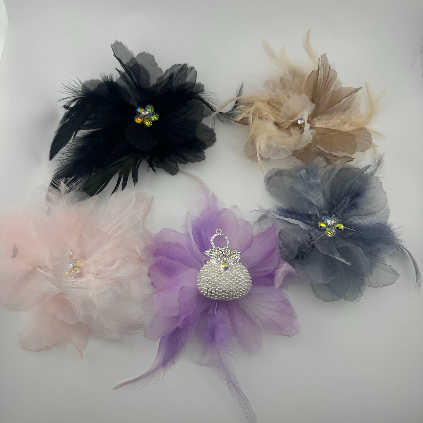 FS1477-Farbic Flower Feather Patch For Making Fancy Beads