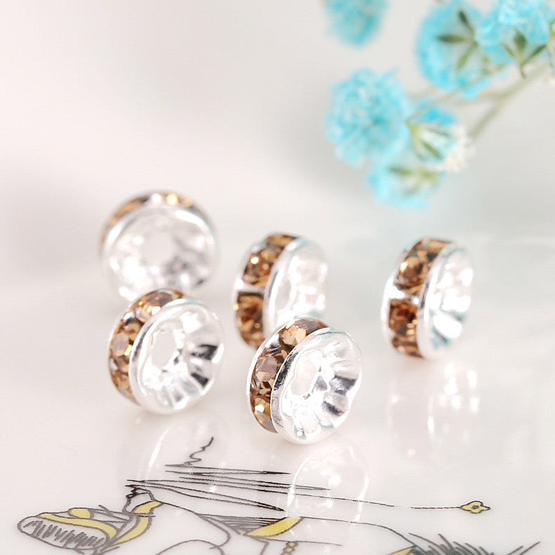 FS0078-10MM Metal Circle Spacers with Rhinestones in Solid Colors