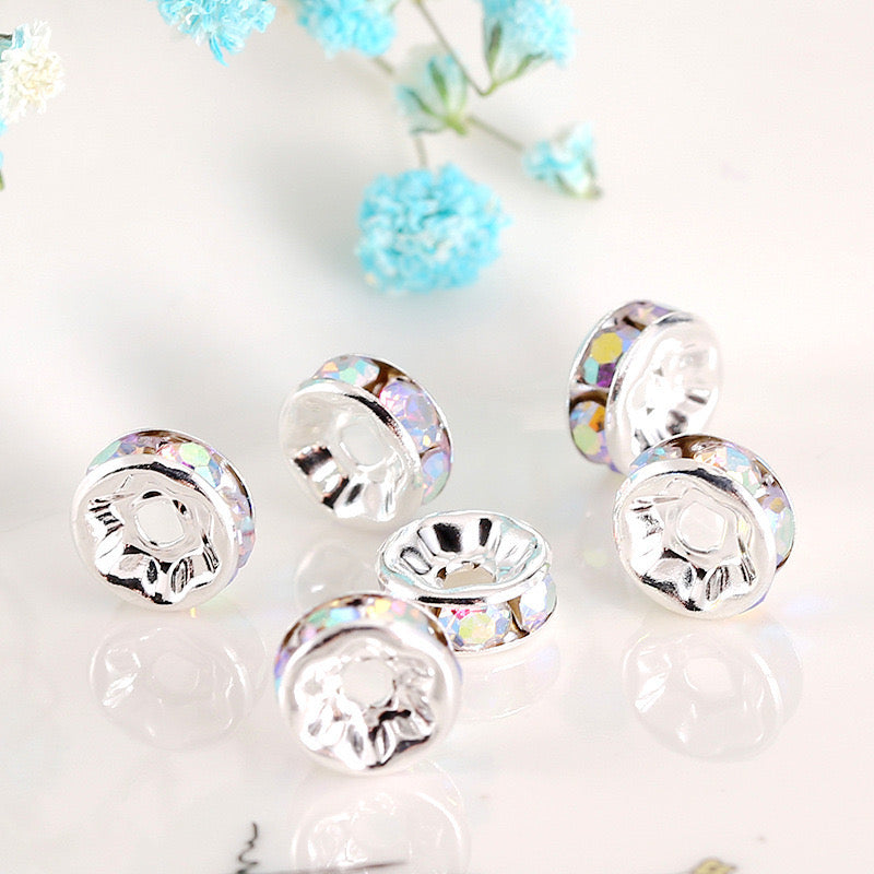 FS0078-10MM Metal Circle Spacers with Rhinestones in Solid Colors