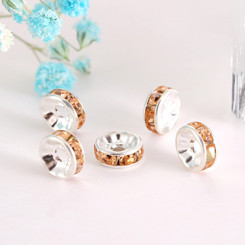 FS0078-10MM Metal Circle Spacers with Rhinestones in Solid Colors
