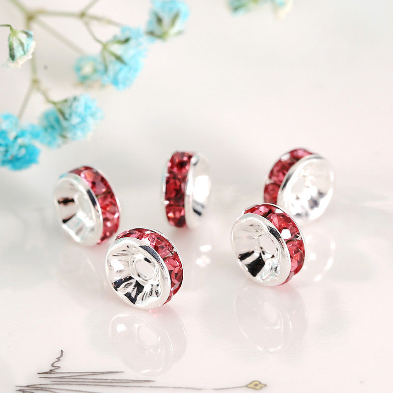 FS0078-10MM Metal Circle Spacers with Rhinestones in Solid Colors