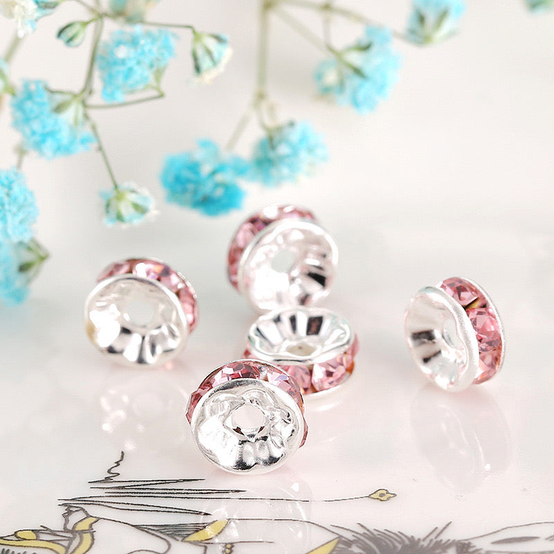 FS0078-10MM Metal Circle Spacers with Rhinestones in Solid Colors