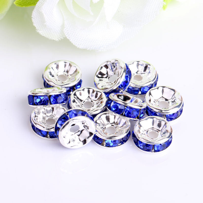 FS0078-10MM Metal Circle Spacers with Rhinestones in Solid Colors