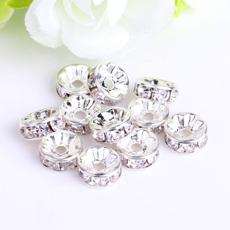 FS0078-10MM Metal Circle Spacers with Rhinestones in Solid Colors