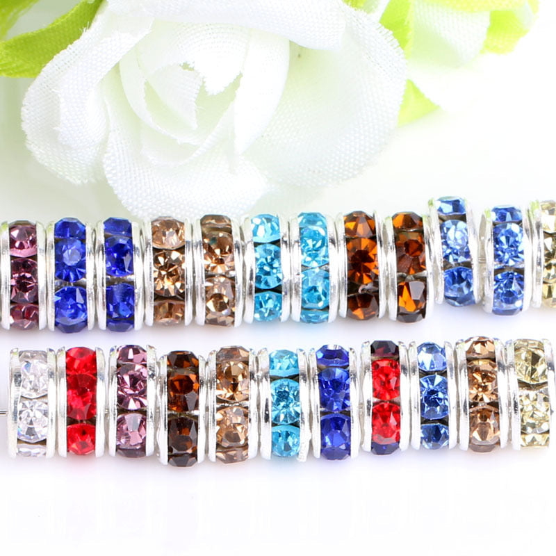 FS0078-10MM Metal Circle Spacers with Rhinestones in Solid Colors
