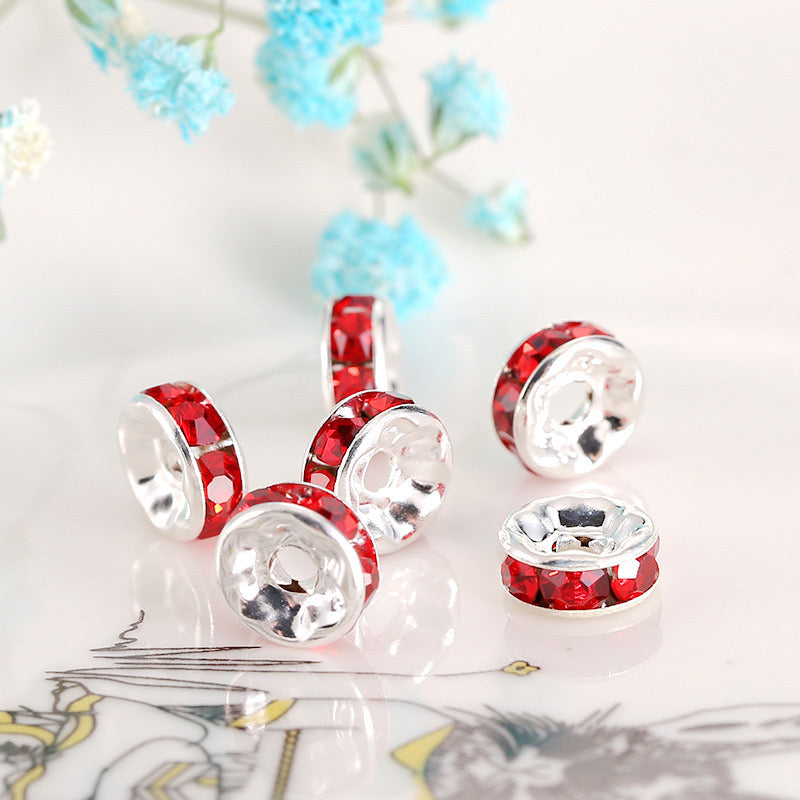 FS0078-10MM Metal Circle Spacers with Rhinestones in Solid Colors