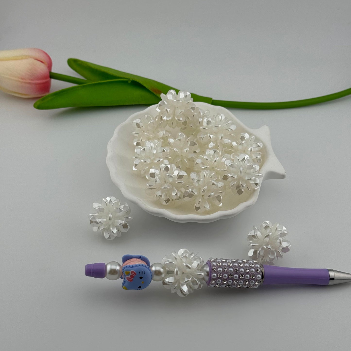 FS0320- 22MM 3D Pearl Flower Ball Beads Fit For Beadable Pens