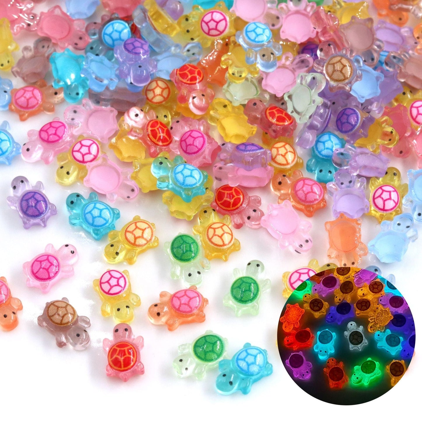 FS1585-11MM Size Luminous Turtle Nail Resin Charms For Making Fancy Pen Or Fancy Bead