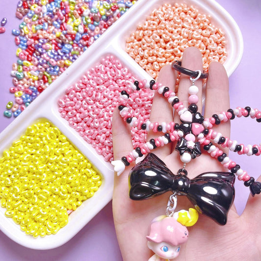 FS1655-3*6mm Solid Color Pearl Looking Peanut Beads For Making Keychain