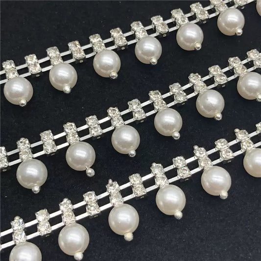 FS0062- Double Rows Diamonds Chain With Pearl