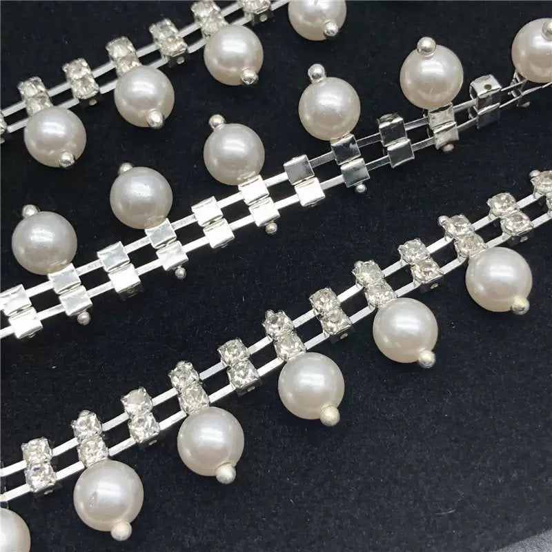 FS0062- Double Rows Diamonds Chain With Pearl