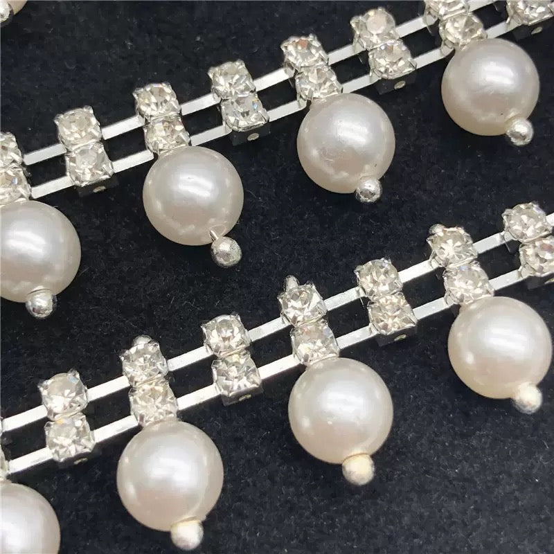 FS0062- Double Rows Diamonds Chain With Pearl