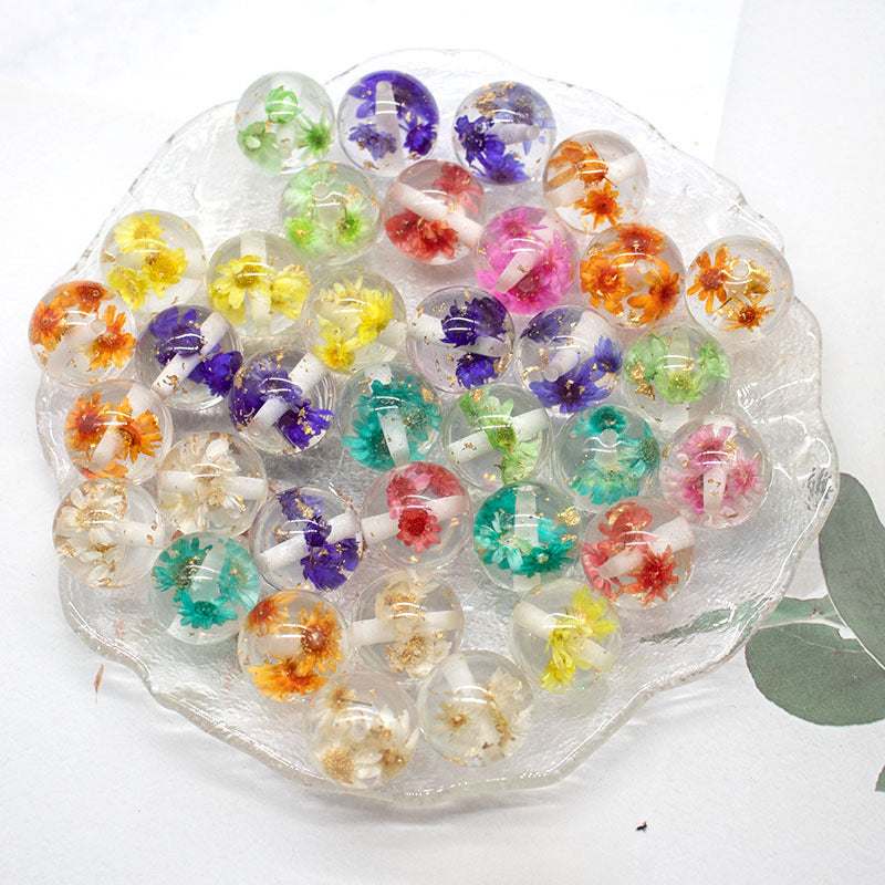 FS0602- 16mm Gold Foil Dried Flower Resin Beads (Not Uv Plated)