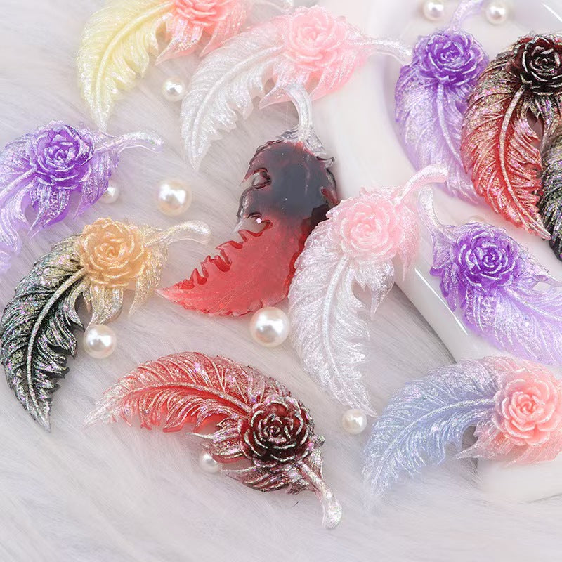 FS5347- 61mm Flower And Charms Flower And Feather Resin Patches Luminous