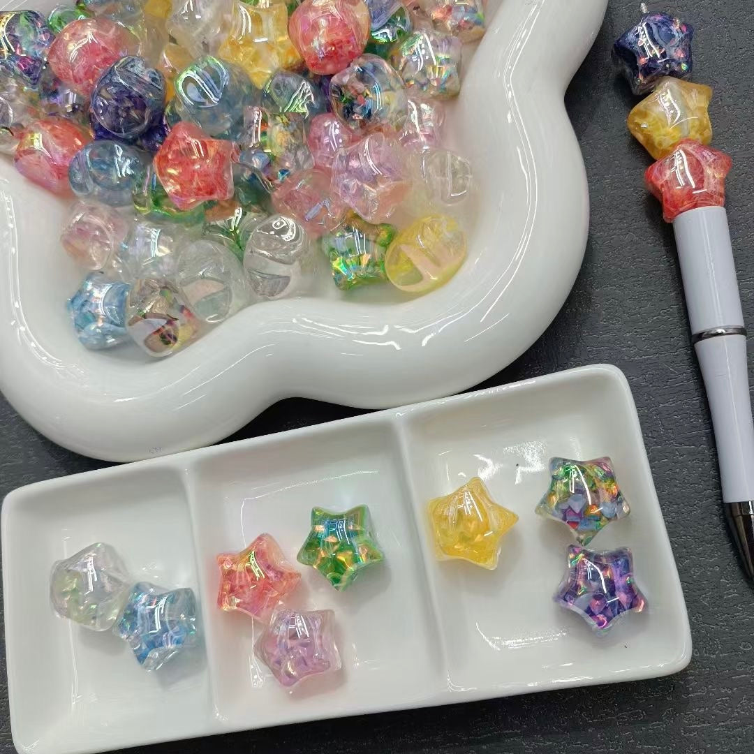 FS2481- 20MM Star Flash Chip Resin Beads Fit For Beadable Pens