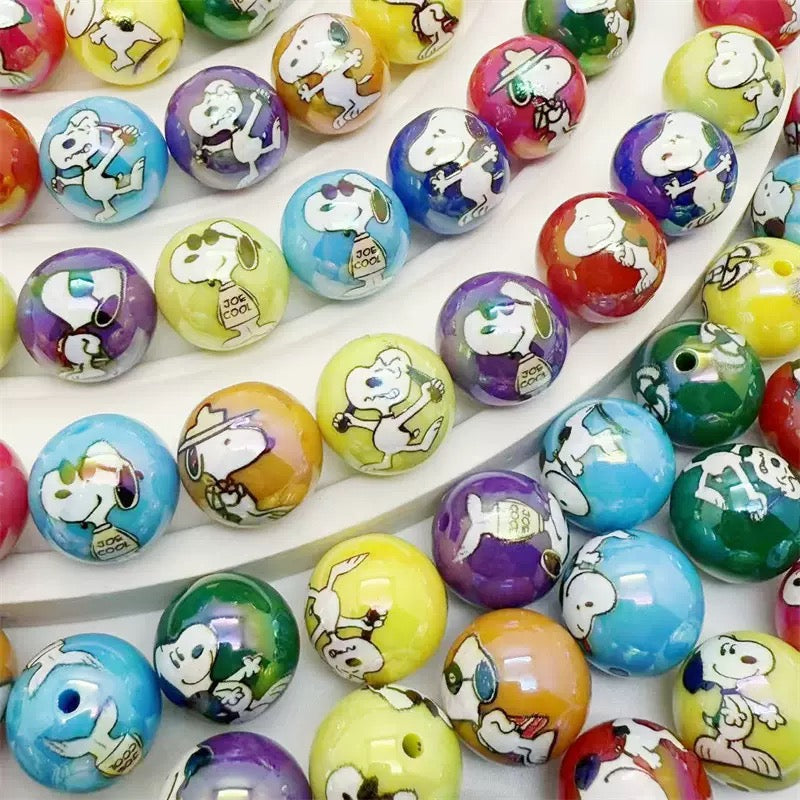 FS4258-16MM Random Mixed Solid Color UV Coating Snoopy Printed Acrylic Beads Fit For Beadable Pens