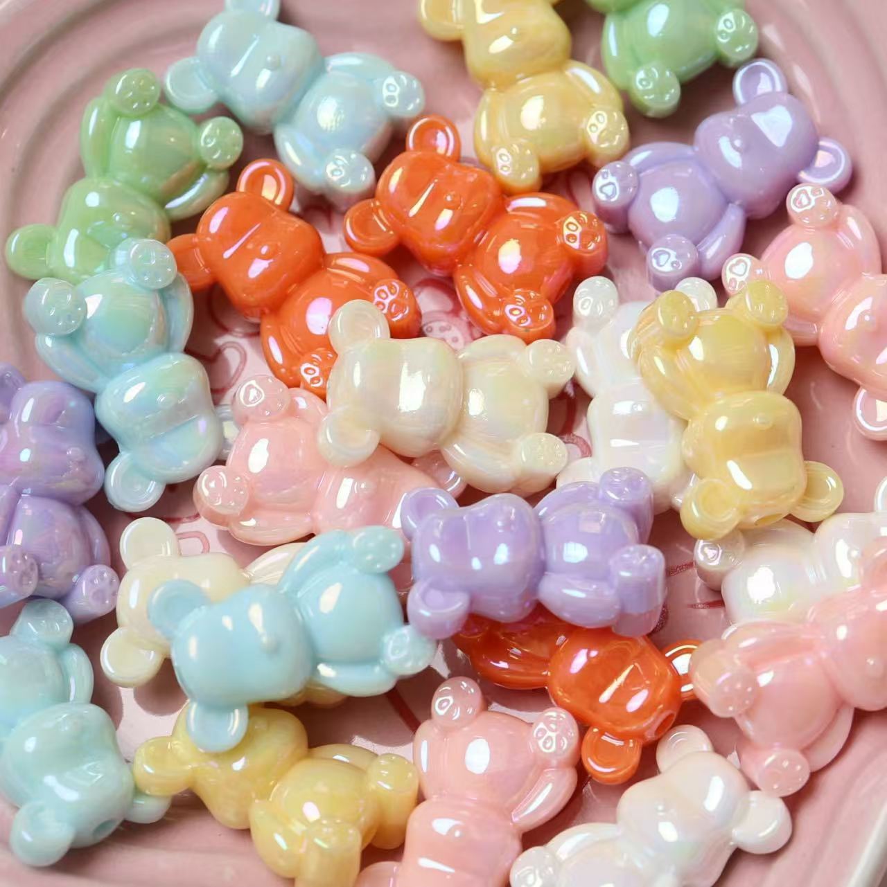 FS5575- 17*26mm Small Size Uv Bear Beads, Small Size Colored - Plated Bear Beads, Fit For Pen
